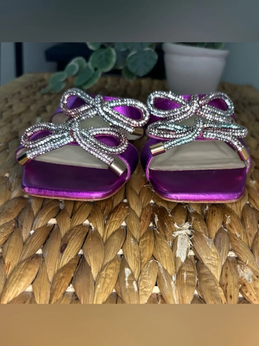 Maeve Anthropologie Magenta Satin Embellished Slide Sandals - Picture 7 of 15